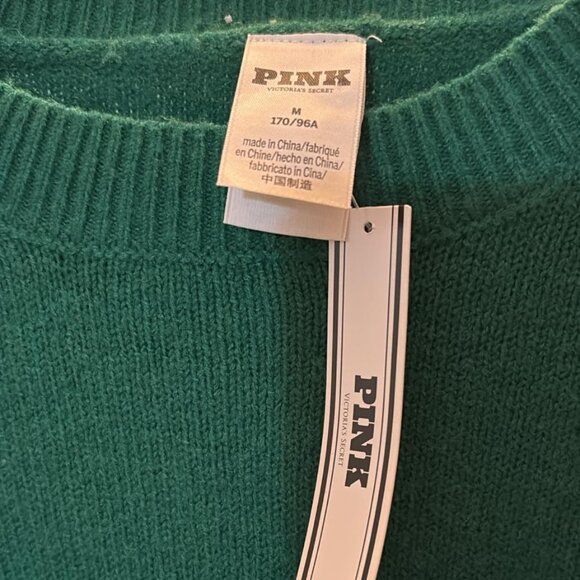Pink Victoria's Secret 'OH WHAT FUN!' Holiday Christmas Sweater - Green Knit Med - Picture 4 of 7